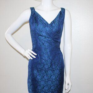 Blue Vintage 1950s Vintage Brocade Dress